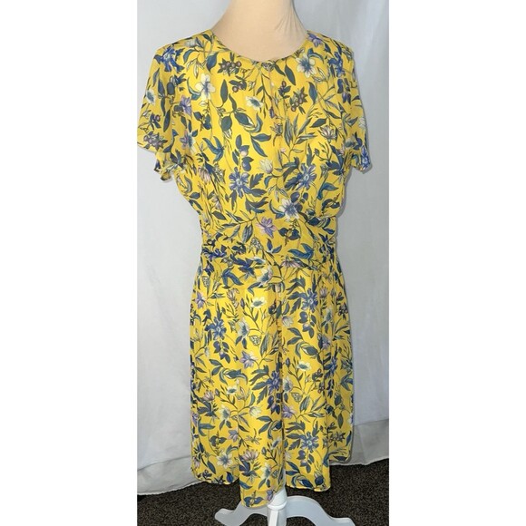 Sam Edelman Women's Floral Wrap Front Short Sleeve Dress Yellow  size 10 - Picture 6 of 6
